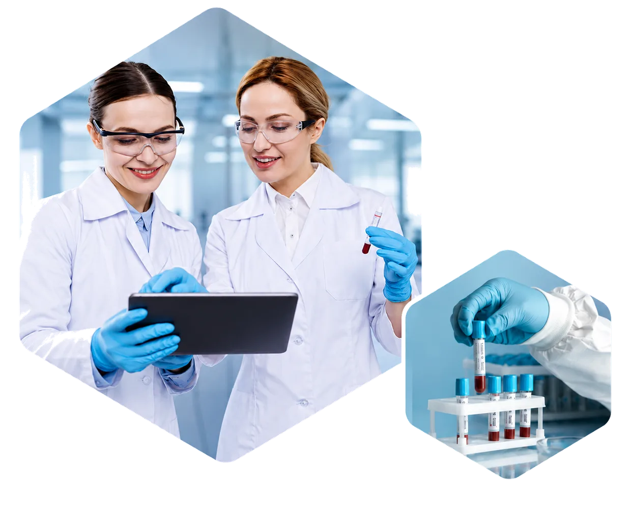 Aadhar Diagnostic Center diagnostic scientists reviewing lab results on a tablet